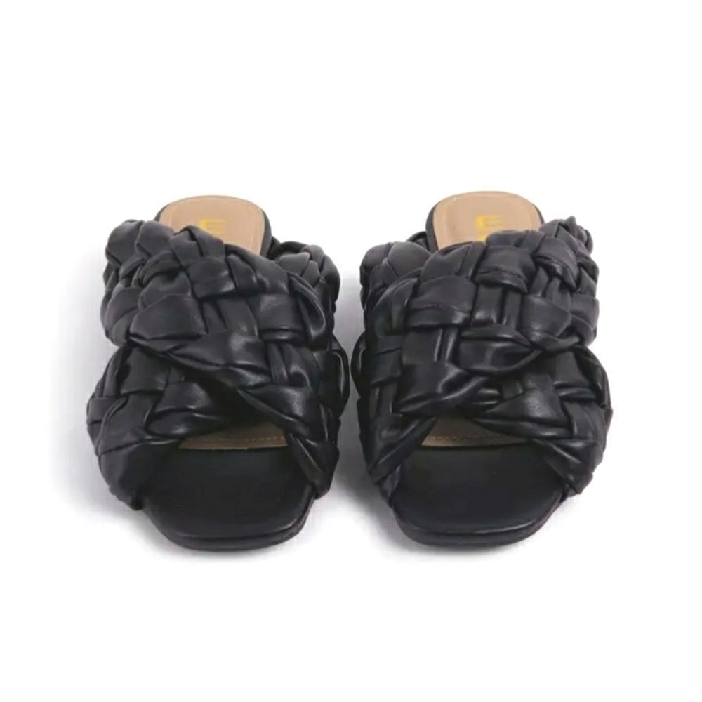 NEW EGO BLACK  WOVEN CROSS STRAPS SQUARED TOES  SANDALS - Picture 3 of 4